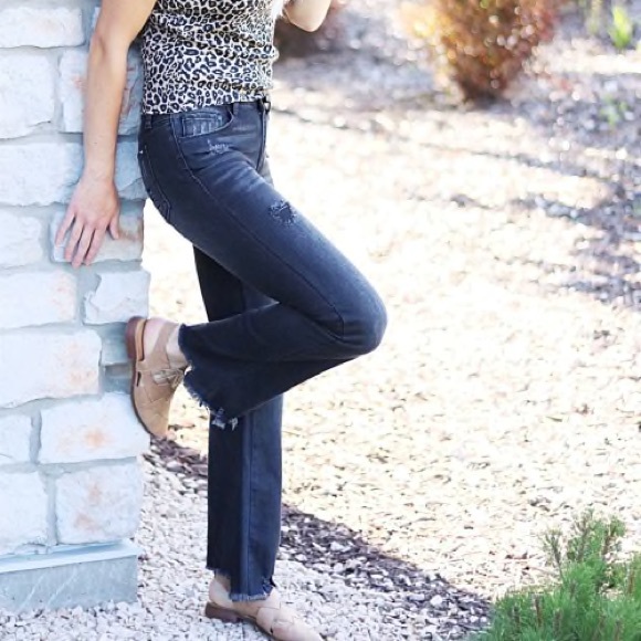 CLEARANCE Veronica Black Distressed Hem Boot Cut Jeans - Picture 13 of 16